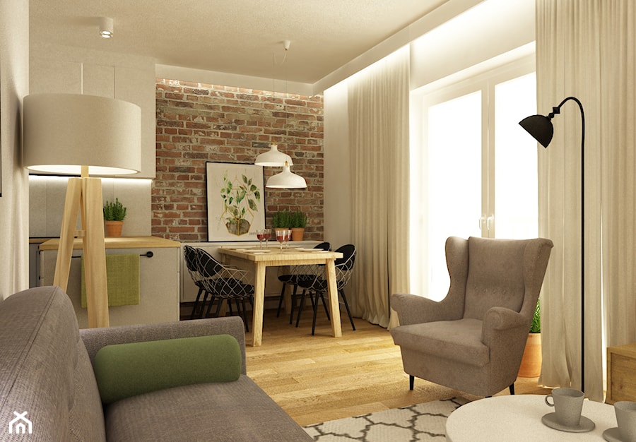 mieszkanie metamorfoza wola ok60m2 - Mała beżowa jadalnia w salonie, styl skandynawski - zdjęcie od Grafika i Projekt architektura wnętrz