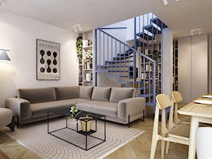mieszkanie dwu poziomowe z niebieską klatka schodową - Salon, styl nowoczesny - zdjęcie od Grafika i Projekt architektura wnętrz