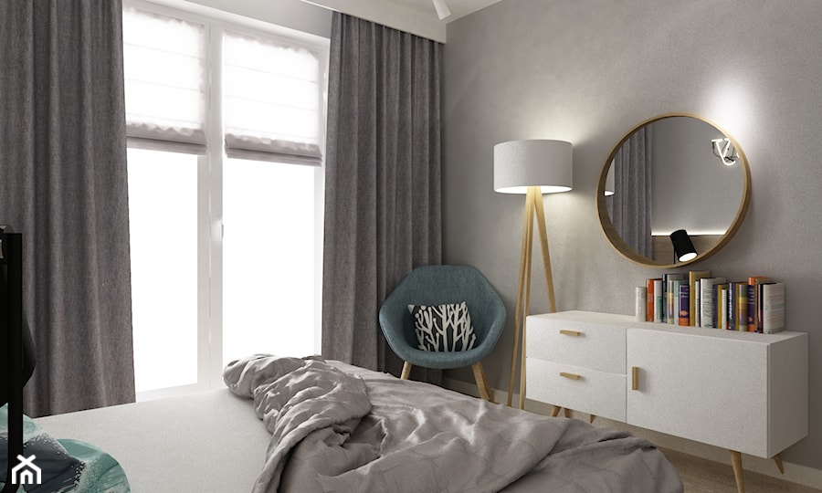 mieszkanie 68m2 w stylu duńskim - Mała szara sypialnia, styl skandynawski - zdjęcie od Grafika i Projekt architektura wnętrz