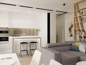 mieszkanie w bieli - Średnia otwarta z salonem z kamiennym blatem biała z zabudowaną lodówką kuchnia jednorzędowa z wyspą lub półwyspem z oknem, styl minimalistyczny - zdjęcie od Grafika i Projekt architektura wnętrz