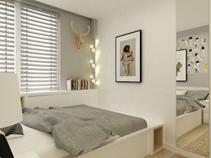 mieszkanie 38 m2 metamorfoza - Mała biała szara sypialnia, styl skandynawski - zdjęcie od Grafika i Projekt architektura wnętrz