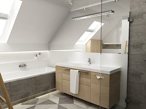 łazienki w stylu skandynawskim - Średnia na poddaszu łazienka z oknem, styl skandynawski - zdjęcie od Grafika i Projekt architektura wnętrz