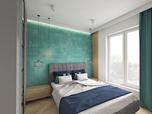 mieszkanie 40m2 lekko industrialne - Średnia biała zielona sypialnia, styl industrialny - zdjęcie od Grafika i Projekt architektura wnętrz