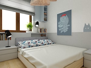 mieszkanie 35m2 pod wynajem - Mała biała szara sypialnia, styl skandynawski - zdjęcie od Grafika i Projekt architektura wnętrz