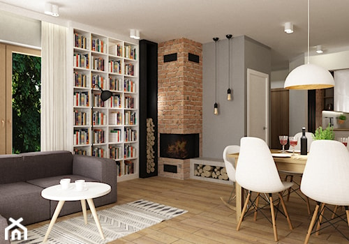 Dom Brwinów 200 m2 - Średni biały szary salon z kuchnią z jadalnią, styl nowoczesny - zdjęcie od Grafika i Projekt architektura wnętrz