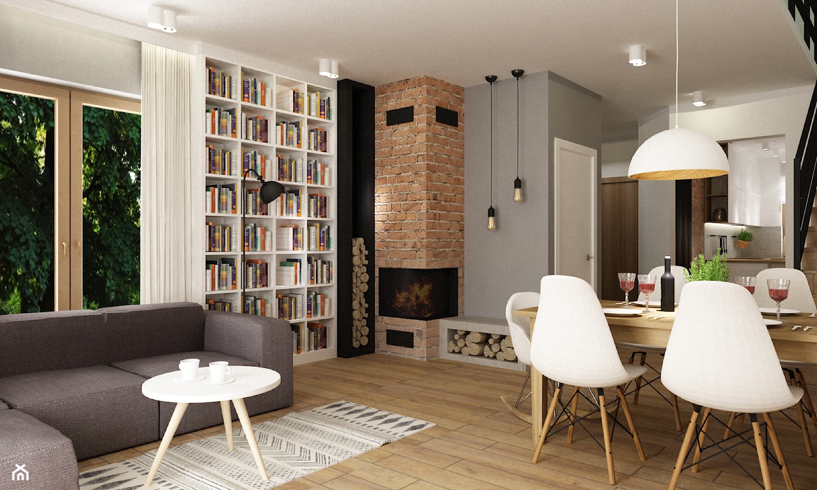 Dom Brwinów 200 m2 - Średni biały szary salon z kuchnią z jadalnią, styl nowoczesny - zdjęcie od Grafika i Projekt architektura wnętrz - Homebook