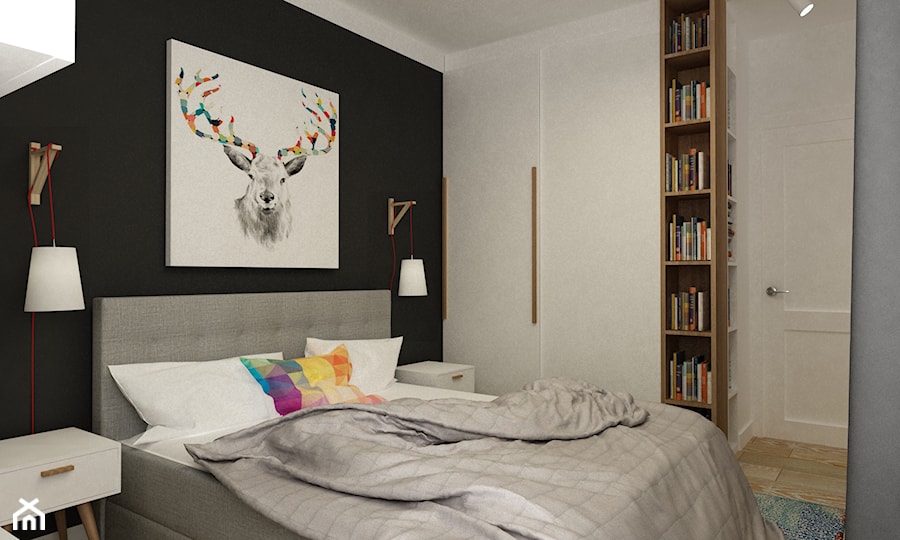 sypialnie nowoczesne - Średnia czarna sypialnia, styl vintage - zdjęcie od Grafika i Projekt architektura wnętrz