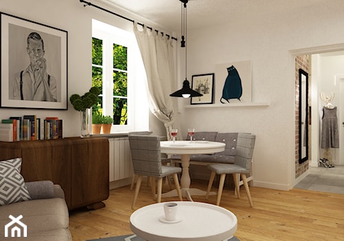 metamorfoza mieszkania 50 m2 w kamienicy - Średni biały salon z jadalnią, styl skandynawski - zdjęcie od Grafika i Projekt architektura wnętrz