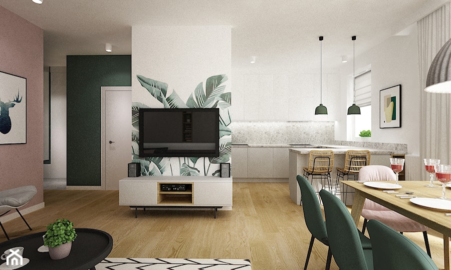 mieszkanie 100m2 z dodatkiem różu i zieleni - Salon, styl nowoczesny - zdjęcie od Grafika i Projekt architektura wnętrz