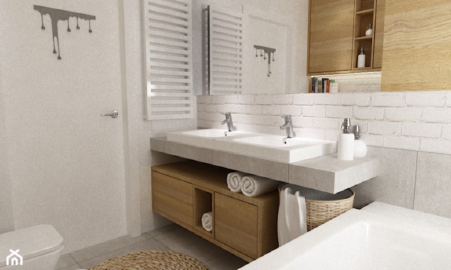 łazienki w stylu skandynawskim - Mała z dwoma umywalkami łazienka, styl skandynawski - zdjęcie od Grafika i Projekt architektura wnętrz