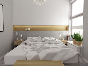 mieszkanie z miętą 80m2 - Średnia biała szara sypialnia, styl skandynawski - zdjęcie od Grafika i Projekt architektura wnętrz