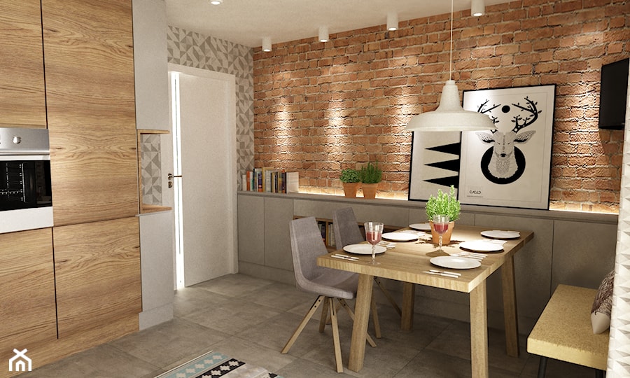 metamorfoza kuchni 15m2 - Średnia beżowa brązowa jadalnia w kuchni, styl nowoczesny - zdjęcie od Grafika i Projekt architektura wnętrz