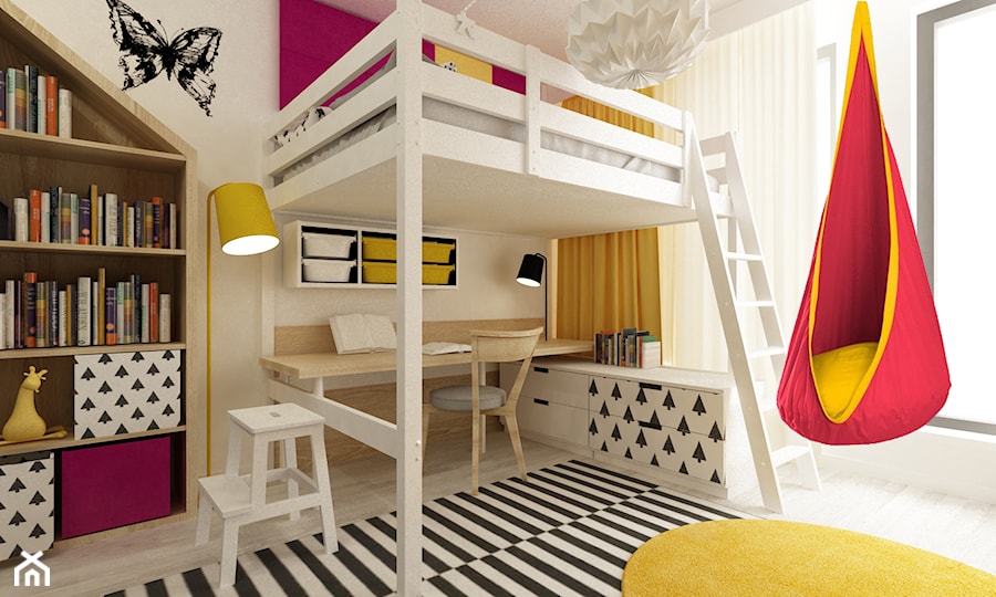 pokój dziecięcy - Średni beżowy pokój dziecka dla dziecka dla dziewczynki, styl skandynawski - zdjęcie od Grafika i Projekt architektura wnętrz