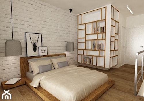 sypialnie nowoczesne - Średnia biała sypialnia na antresoli, styl nowoczesny - zdjęcie od Grafika i Projekt architektura wnętrz
