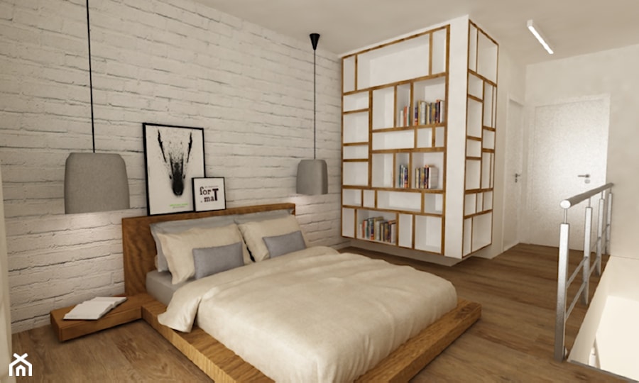 sypialnie nowoczesne - Średnia biała sypialnia na antresoli, styl nowoczesny - zdjęcie od Grafika i Projekt architektura wnętrz