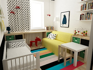 pokój dziecięcy - Mały biały czarny pokój dziecka dla dziecka dla chłopca dla dziewczynki, styl skandynawski - zdjęcie od Grafika i Projekt architektura wnętrz