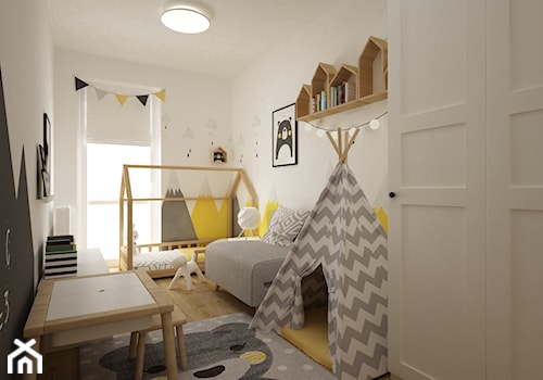 mieszkanie 61m2 - Średni biały czarny pokój dziecka dla dziecka dla chłopca dla dziewczynki, styl s ... - zdjęcie od Grafika i Projekt architektura wnętrz