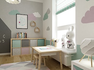 mieszkanie z miętą 80m2 - Średni biały miętowy szary pokój dziecka dla dziecka dla dziewczynki, styl skandynawski - zdjęcie od Grafika i Projekt architektura wnętrz