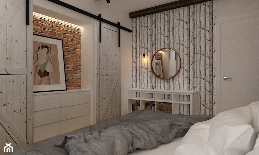 projekty pojedynczych pomieszczeń - Mała biała sypialnia, styl skandynawski - zdjęcie od Grafika i Projekt architektura wnętrz