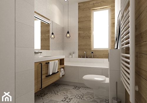 łazienki w stylu skandynawskim - Średnia z punktowym oświetleniem łazienka z oknem, styl skandynawski - zdjęcie od Grafika i Projekt architektura wnętrz