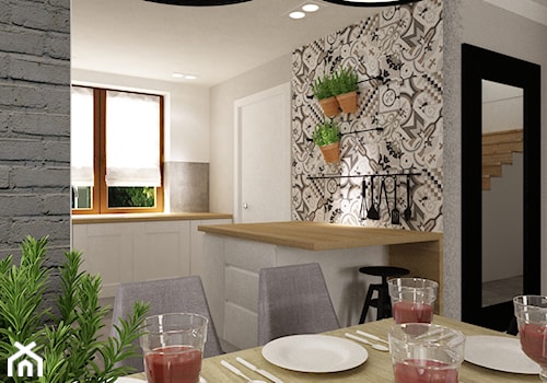 metamorfoza salonu i kuchni dom pod warszawą - Średnia otwarta biała kuchnia w kształcie litery u z oknem, styl skandynawski - zdjęcie od Grafika i Projekt architektura wnętrz
