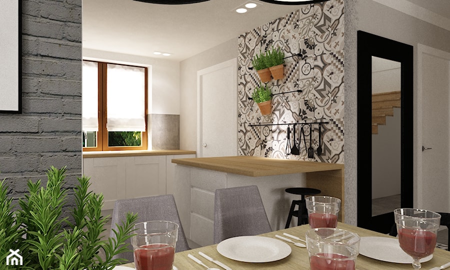 metamorfoza salonu i kuchni dom pod warszawą - Średnia otwarta biała kuchnia w kształcie litery u z oknem, styl skandynawski - zdjęcie od Grafika i Projekt architektura wnętrz
