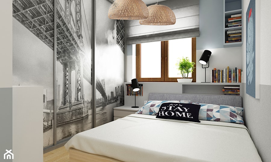 mieszkanie 35m2 pod wynajem - Średnia biała szara sypialnia, styl skandynawski - zdjęcie od Grafika i Projekt architektura wnętrz