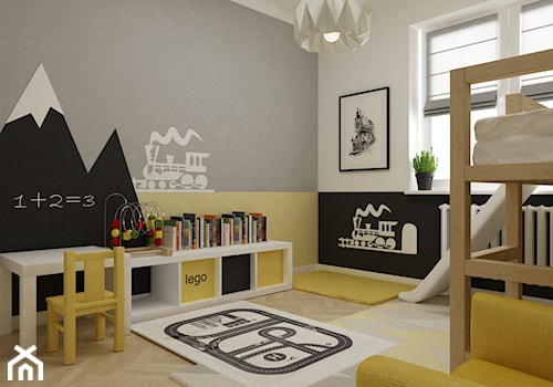 kabaty metamorfoza 60m2 - Średni biały czarny szary żółty pokój dziecka dla dziecka dla chłopca, styl nowoczesny - zdjęcie od Grafika i Projekt architektura wnętrz