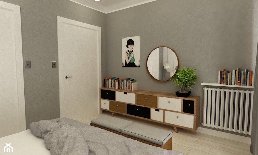 sypialnie nowoczesne - Średnia szara sypialnia, styl minimalistyczny - zdjęcie od Grafika i Projekt architektura wnętrz