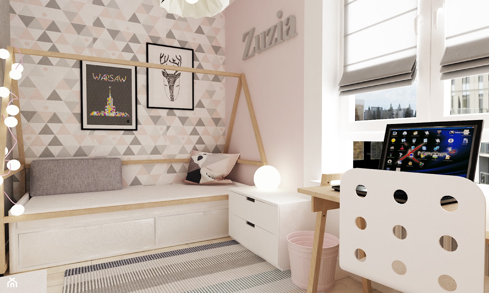 pokój dziecięcy - Mały średni różowy pokój dziecka dla dziecka dla dziewczynki, styl skandynawski - zdjęcie od Grafika i Projekt architektura wnętrz - Homebook