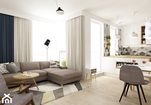 mieszkanie 68m2 w stylu duńskim - Duży salon z kuchnią z jadalnią, styl skandynawski - zdjęcie od Grafika i Projekt architektura wnętrz