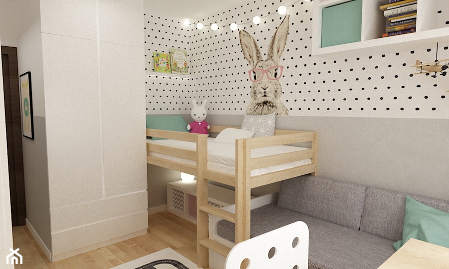 pokój dziecięcy - Mały szary pokój dziecka dla nastolatka dla chłopca dla dziewczynki, styl skandynawski - zdjęcie od Grafika i Projekt architektura wnętrz