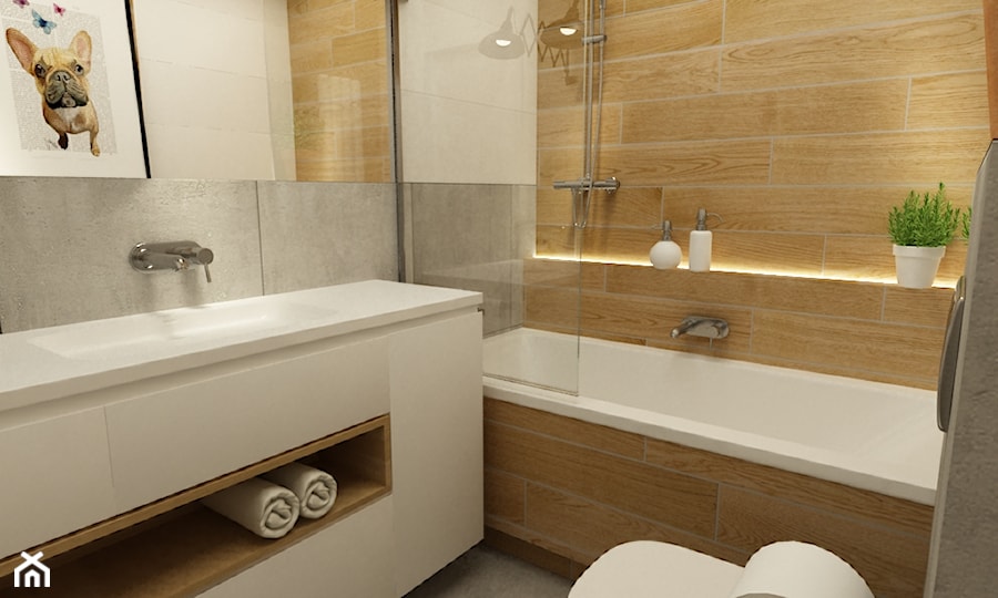 mieszkanie jasne w stylu nowoczesnym/skandynawskim 60m2 - Mała łazienka, styl nowoczesny - zdjęcie od Grafika i Projekt architektura wnętrz