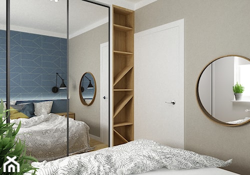 Pastelowe 48m2 - Mała niebieska szara sypialnia, styl skandynawski - zdjęcie od Grafika i Projekt architektura wnętrz