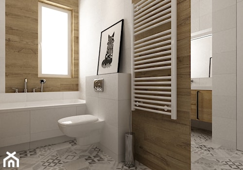 łazienki w stylu skandynawskim - Mała na poddaszu łazienka z oknem, styl skandynawski - zdjęcie od Grafika i Projekt architektura wnętrz
