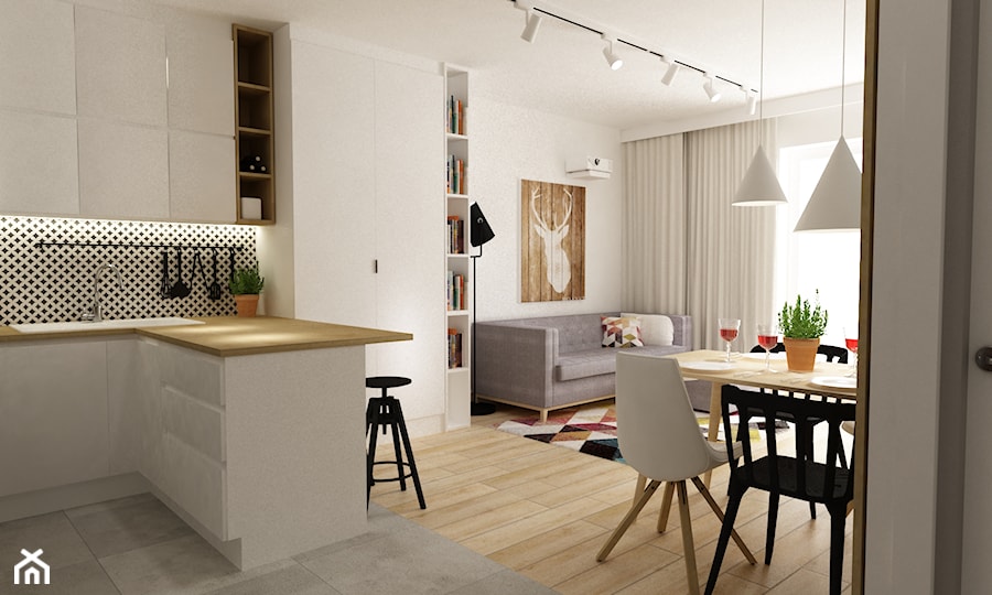 Mieszkanie 2 pokojowe na Woli aktualnie dla 2+1,docelowo pod wynajem - Kuchnia, styl skandynawski - zdjęcie od Grafika i Projekt architektura wnętrz