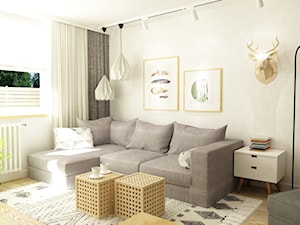 mieszkanie 60m2 w bieli,drewnie i szarości w stylu New Nordic