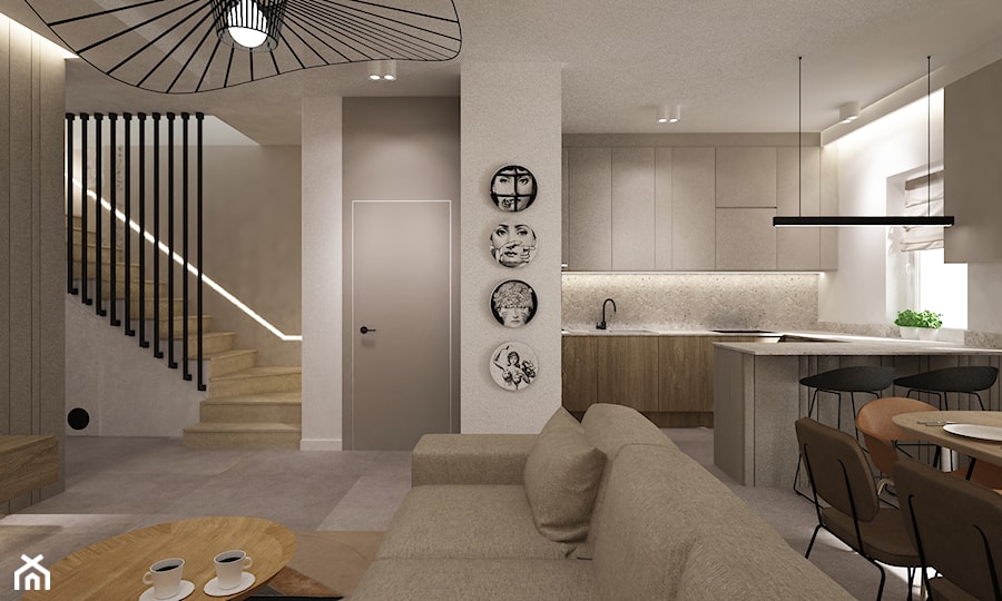 dom 300m2 szaro beż - Kuchnia, styl minimalistyczny - zdjęcie od Grafika i Projekt architektura wnętrz