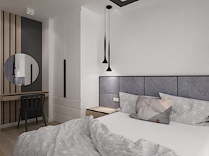 dwupoziomowe mieszkanie w zimnych odcieniach drewna i szarościach - Sypialnia, styl nowoczesny - zdjęcie od Grafika i Projekt architektura wnętrz
