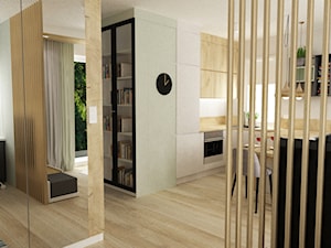 48m2 ciepły design - Mały beżowy salon z jadalnią, styl nowoczesny - zdjęcie od Grafika i Projekt architektura wnętrz
