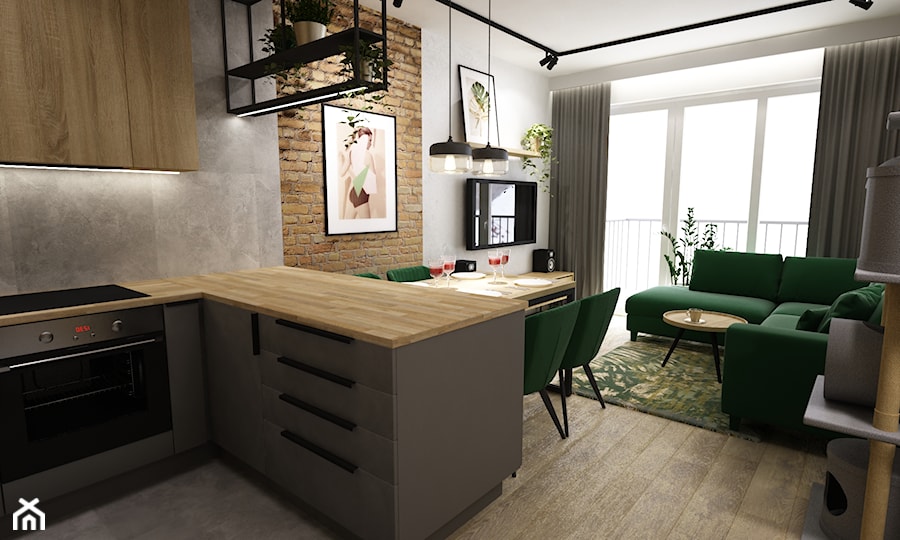 50m2 w styli loft - Kuchnia, styl industrialny - zdjęcie od Grafika i Projekt architektura wnętrz