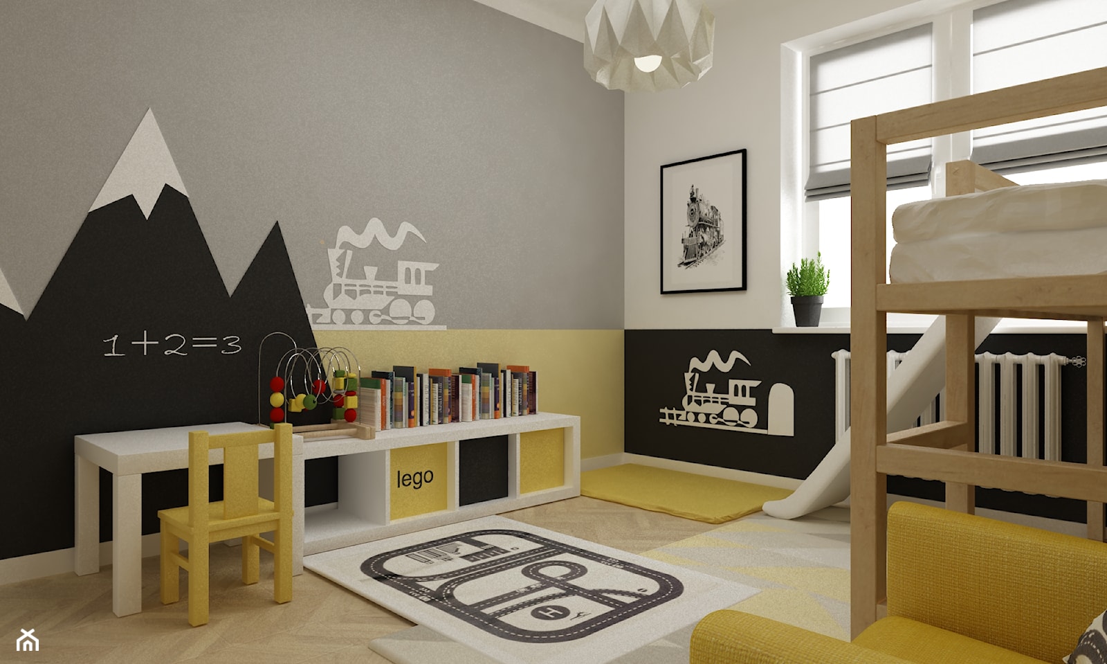 pokój dziecięcy - Średni czarny szary żółty pokój dziecka dla dziecka dla chłopca dla dziewczynki, ... - zdjęcie od Grafika i Projekt architektura wnętrz - Homebook