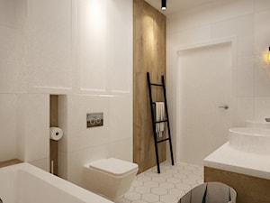 mieszkanie 105m2 z heksagonami - Średnia bez okna z lustrem z dwoma umywalkami z punktowym oświetleniem łazienka, styl skandynawski - zdjęcie od Grafika i Projekt architektura wnętrz