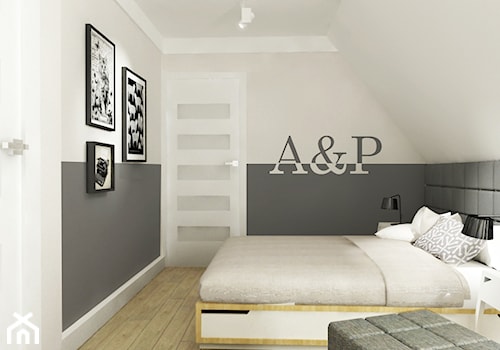 Dom pod Warszawą 160 m2 - Średnia biała szara sypialnia na poddaszu, styl nowoczesny - zdjęcie od Grafika i Projekt architektura wnętrz