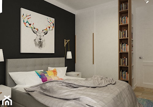Mieszkanie na Woli Warszawa 54m2 - Średnia czarna sypialnia, styl minimalistyczny - zdjęcie od Grafika i Projekt architektura wnętrz