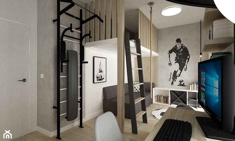 dwupoziomowe mieszkanie w zimnych odcieniach drewna i szarościach - Pokój dziecka, styl nowoczesny - zdjęcie od Grafika i Projekt architektura wnętrz