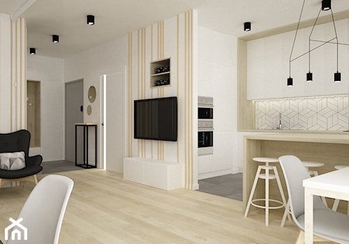mieszkanie kolor jesion 90m2 - Średni biały salon z kuchnią z jadalnią, styl nowoczesny - zdjęcie od Grafika i Projekt architektura wnętrz