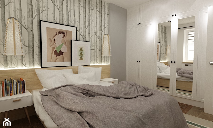 metamorfoza mieszkania 50 m2 w kamienicy - Średnia szara sypialnia, styl skandynawski - zdjęcie od Grafika i Projekt architektura wnętrz
