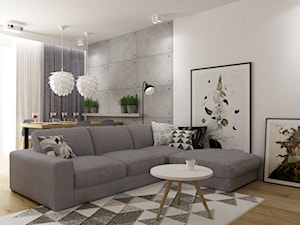 mieszkanie 80m2 metamorfoza - Mały biały salon z jadalnią, styl industrialny - zdjęcie od Grafika i Projekt architektura wnętrz