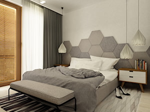 sypialnie nowoczesne - Średnia biała sypialnia z balkonem / tarasem, styl minimalistyczny - zdjęcie od Grafika i Projekt architektura wnętrz